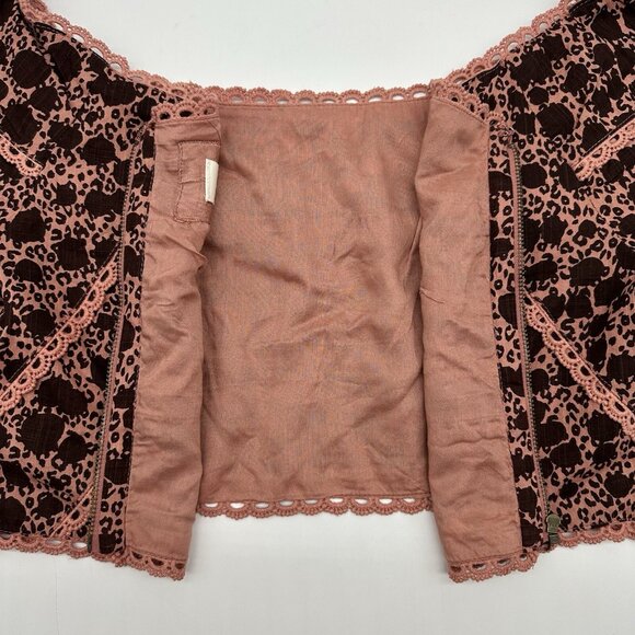 By Anthropologie Off-The-Shoulder Size 6 Pink Brown Tiered Ruffle Crop Top NWT - Picture 11 of 12